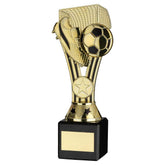 GOLD/BLACK PLASTIC 'WEMBLEY' FIGURE ON BLACK MARBLE TROPHY - (1in CEN) - 8in